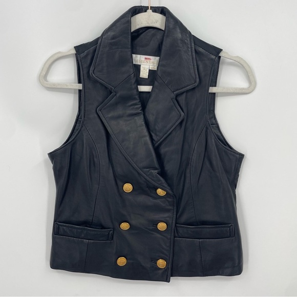 Vtg Neiman Marcus NM essentials Leather Vest gold buttons Sz S - Picture 1 of 5